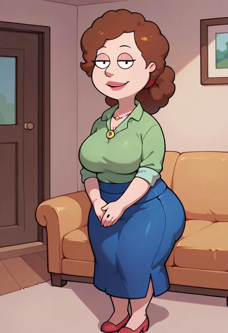 score_9,score_8_up,score_7_up,score_6_up,best quality, 1girl, solo, living room, couch, indoors,
BREAK
unnamed girl, brown hair, black eyes, (mature female:1.5), (plump:1.2), large breasts, gigantic ass, gigantic hips, green sweater, rolled up sleeves, blue skirt, shoes, own hand together, smile, looking at viewer, long skirt, half-closed eyes, necklace,