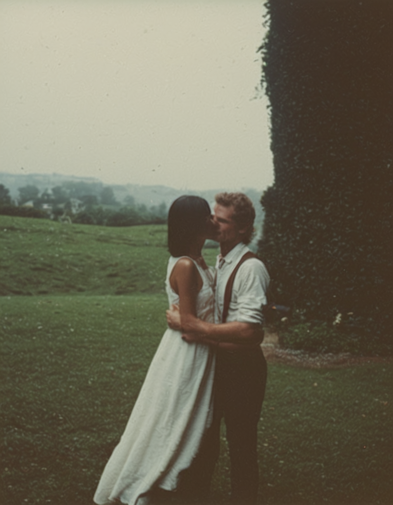 polaroid film photography, faded film, soft focus, freshly married couple, 4k, uhd, masterpiece