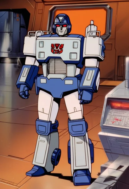 score_9, score_8_up, score_7_up, animation, transformers, 1boy, robot, decepticon, short, bulky, scientist, glowing eyes, red eyes, large eyes, circular eyes, white armor, ((solar panels)), transforms into mars rover, full body, cowboy shot, smiling, holding syringe, wheels on back, Monocle,