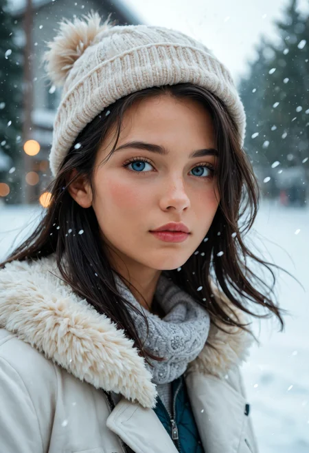score_9, score_8_up, score_7_up, cinematic film still, beautiful woman, no make up, winter outfit, blush, black hair, head tilt, hair blowing in the wind, arctic circle snow drift, snowing, snowflakes, cold, chill bumps, approaching perfection, dynamic, highly detailed, smooth, sharp focus, intricate details, shallow depth of field, vignette, high budget, bokeh, cinemascope, moody, epic, gorgeous, film grain, grainy