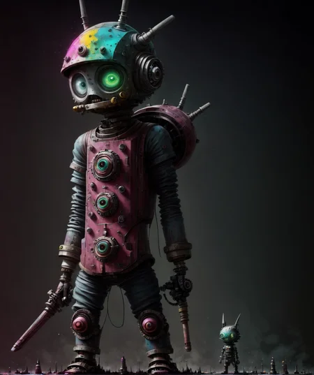 Amazing painting, boy, 10k ultra resolution, Science Fiction, weapon, <lora:drkkaw_epoch_10:0.8>