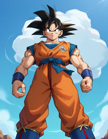 score_9, score_8_up, score_7_up,
gokuxl, solo,1boy, black eyes, looking at viewer,
blue dougi, serious, portrait, from below, blue footwear, orange dougi,
<lora:gokuxl-000004:0.9>,
