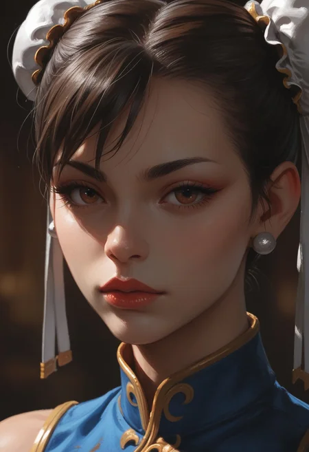 score_9, score_8_up, score_7_up, score_6_up, 1 girl , chun li, portrait, detailed drawing, partially illuminated, blurry background,, watercolor, traditional media,  close up