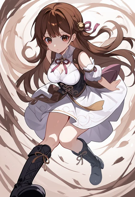 score_9, score_7_up,source_anime,anatomically correct,best perspective BREAK
1girl, <lora:hirostyle:1> hirostyle <lora:Sushang:0.7> SushangBren ,long hair ,brown hair ,brown eyes, white dress, boots, black footwear.