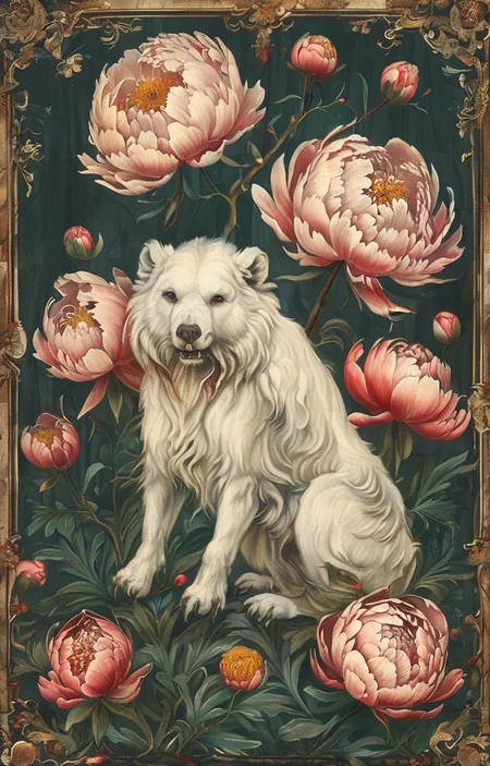 masterpiece,best quality,<lora:tbh266-sdxl:0.9>,illustration,style of Bestiary decaying peonies