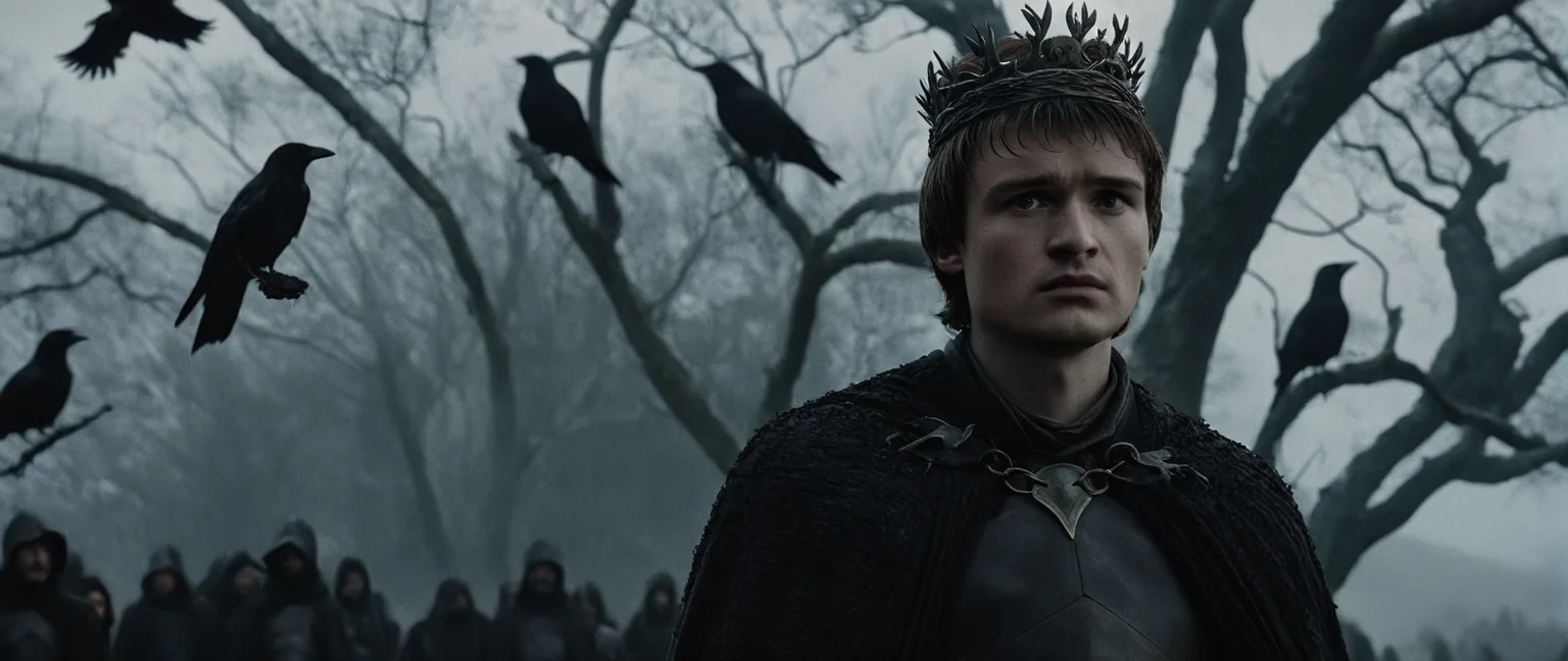 cinematic film still of <lora:Game of Thrones style:1>
<lora:Film Grain style:0.5> Film Grain style
<lora:Chiaroscuro Lighting Style:0.6> Chiaroscuro Lighting style
In medieval times Isaac Hempstead Wright Bran Stark a man in a crown of thorns surrounded by crows,solo,1boy,male focus,outdoors,tree,bird,animal,nature,forest,robe,white eyes,bare tree,crow , cinematic, film, movie still, movie style, film style, fantasy drama, epic drama, dramatic light, dramatic shadow, fictional, Age of Wonders, Age of Empires, warriors, Medieval style, middle ages, dungeons and dragons style, contrast, color, different people, different, unique, kingdoms and castles style, violent, aggressive, detailed, perfection, detailed face, detailed body, detailed hands, detailed eyes, sharp, Game of Thrones style, shallow depth of field, vignette, highly detailed, high budget, bokeh, cinemascope, moody, epic, gorgeous, film grain, grainy