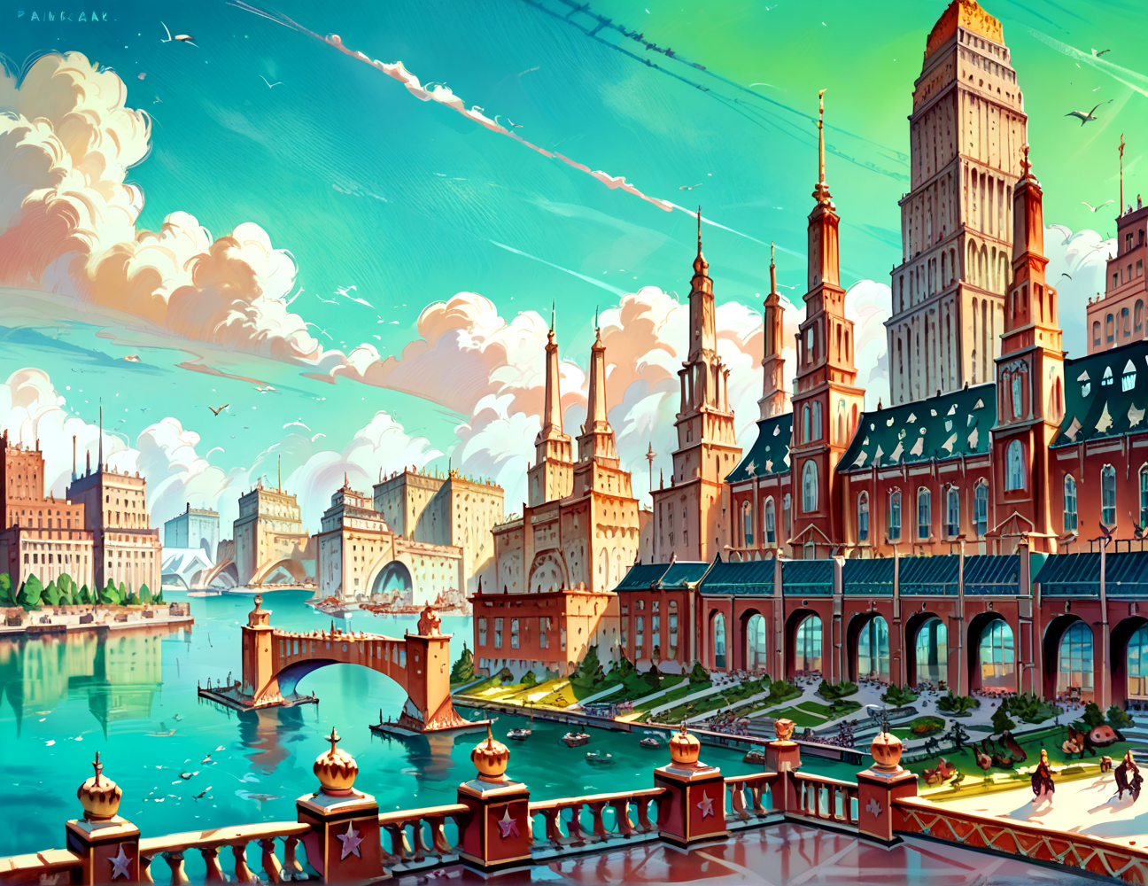 score_9, score_8_up, score_7_up,
<lora:Soviet_Gothic_(Architecture)_(Pony)_(AD):0.8> Soviet Gothic, monumental architecture, architecture, city, cityscape, scenery, building, skyscraper, 
8K, In'ei, chiaroscuro, rim lighting, perfect depth of field shot, beautiful, subsurface scattering, idealized city, wide beautiful boulevards, busy city center, parks and manicured lawn areas, large parks, plazas, detailed fluffy anime clouds, skyscrapers, made out of limestone, gothic style, photographic realism, soft lighting, soft shading,  art by Thomas Kinkade, Soviet, Communist, 
BREAK zPDXL, zPDXLxxx, <lora:wowifierXL:0.2> art by mooncryptowow <lora:sdxl_lightning_8step_lora:0.4> <lora:detailed_notrigger:0.5>
