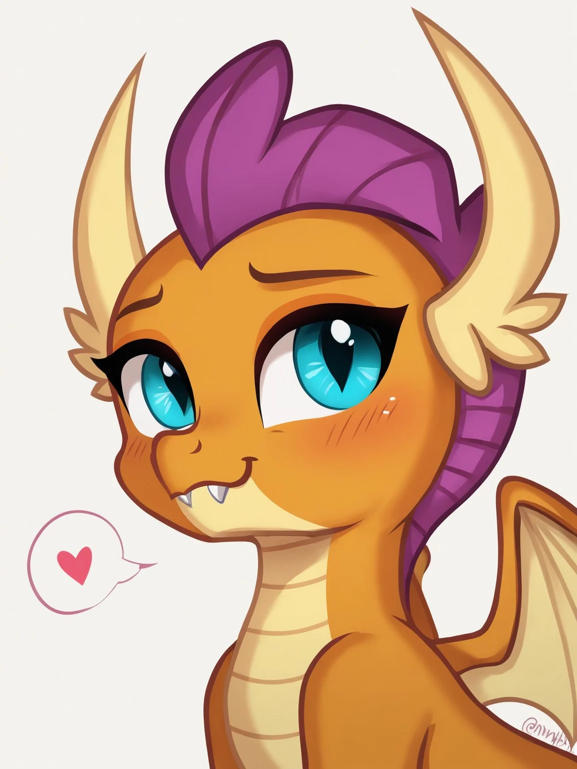score_9,score_8,source_furry,
<1girl:1.5>,
<solo:1.5>,
1girl, orange body,orange skin,purple hair,dragon,dragon tail,
<simple background:1.5>,
<white background:1.5>,
<lora:Smolder_MLP-PonySDXL:1> smolder_mlp