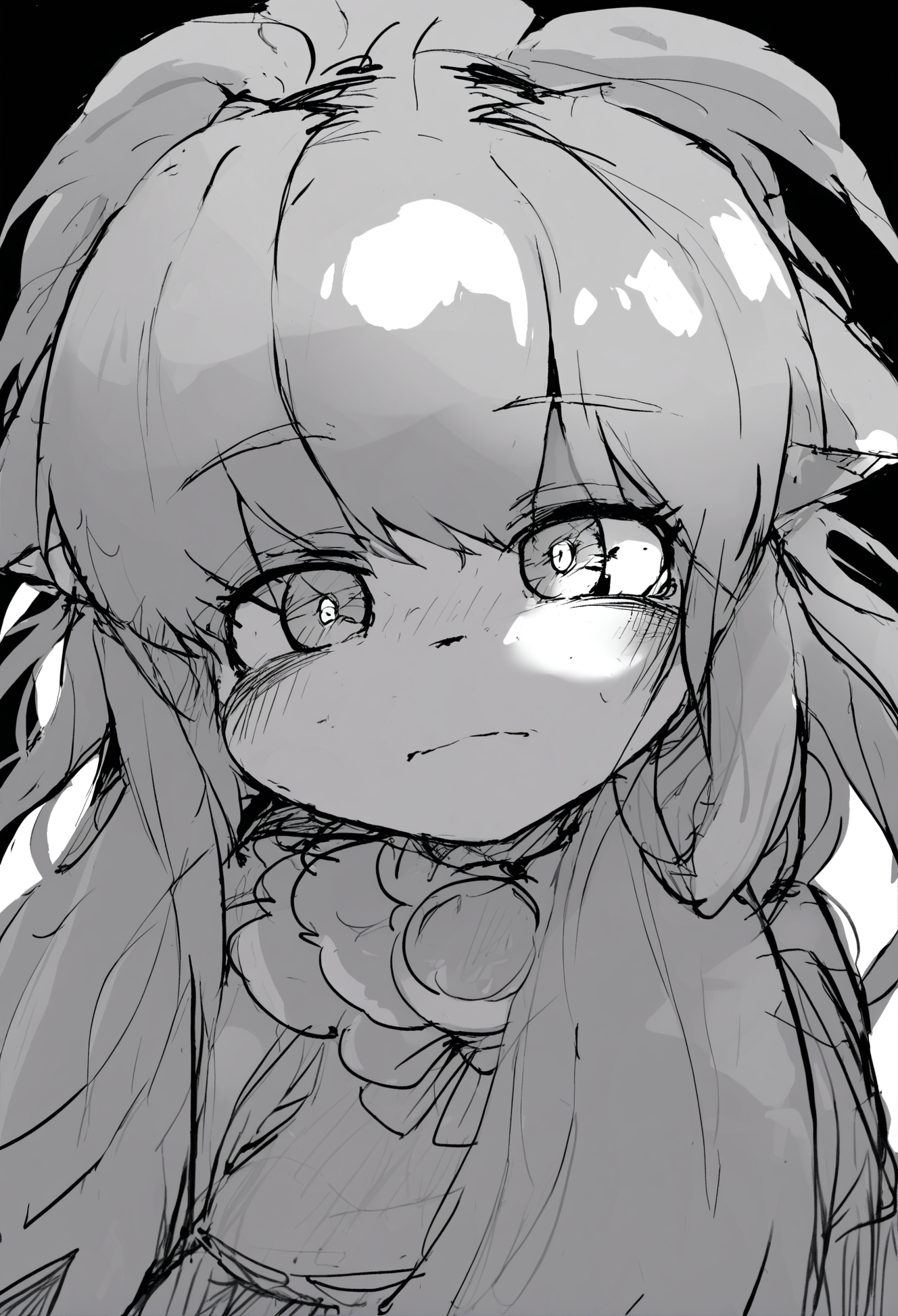 masterpiece, hyper detailed, best quality,(furry:1.3),1girl, solo, white background, looking at viewer, long hair, dress, sketch, simple background, monochrome  ,<lora:DAGASIXLlokr8f-000188:0.95>