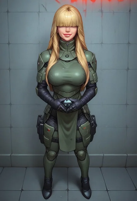 1girl, ((front view))), looking at viewer, highly detailed, from front, 1girl, skinny, looking at viewer, masterpiece, best quality,
raw, extremely detailed, hyperrealism, photo, perfect anatomy, <lora:grewishka_alita_pxl:1> source_photo, source_real, robot, cyborg, android, solo, looking at viewer, 1girl, full body, ((special force camo armor)), high heels, neon_lights, dynamic pose, pistols in hands
BREAK
fang smile, looking at viewer, dynamic pose
BREAK
long hair, ((red, green and blonde highlighting hair)), hair over eyes, front bangs, big hair, dynamic pose
BREAK
best quality, depth of field, bokeh, (((full clothed))), ((special force camo armor)),
BREAK
((((holdind big futurisitc gun in hands)))), (big futuristic pistol in hands:1.3), sc-fi soldier, dynamic pose, military camo armor
BREAK
(((((rooftop, night city, neon lights))))) score_9, score_8_up, score_7_up, score_6_up, source_cartoon, rating_explicit, Expressiveh, (((((full body))))), dynamic pose