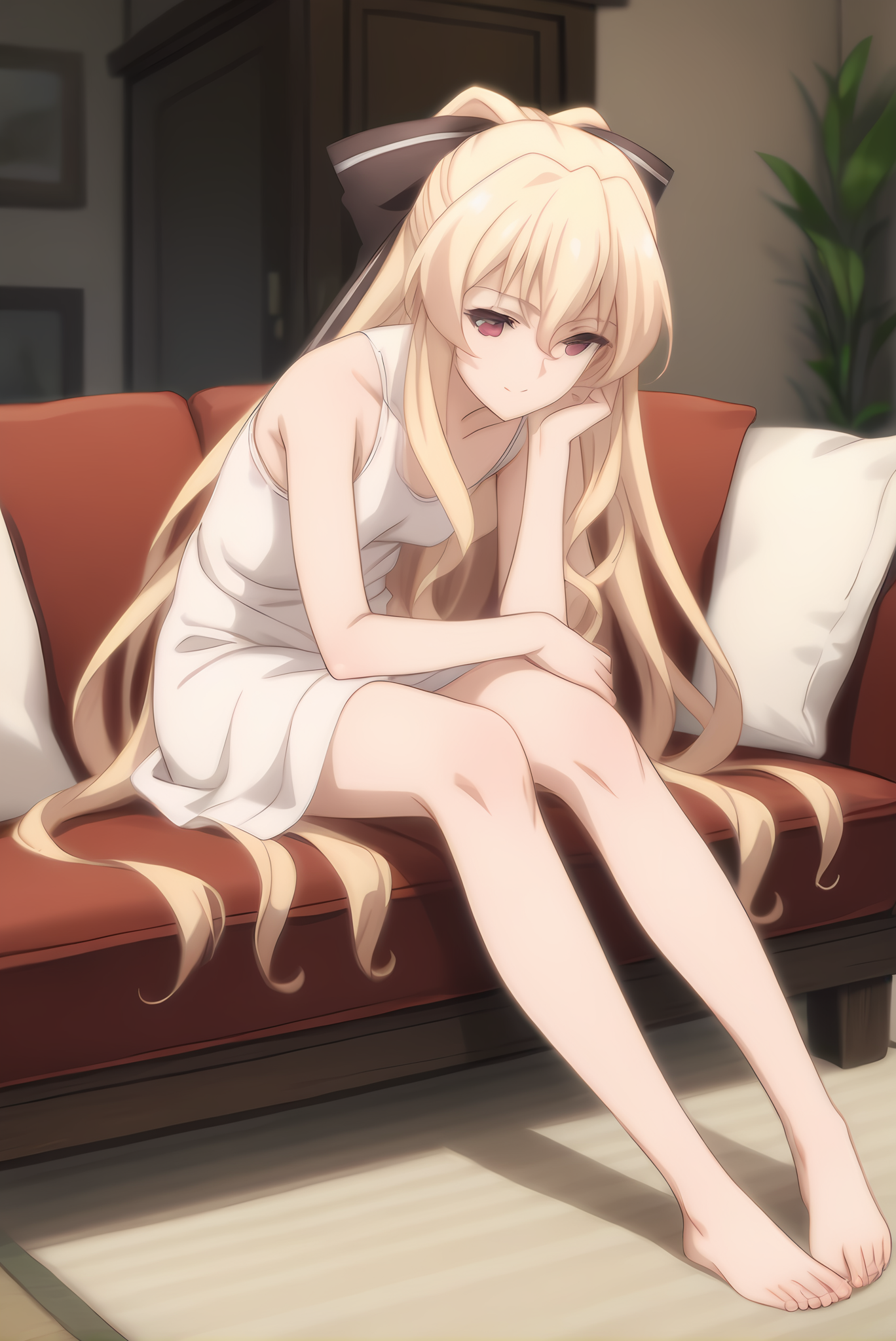 (skinny), mt-leticia-mature, mature, aged up, blonde hair, hair bow, 1girl, solo, skinny, feet, score_9, score_8_up, score_8, score_7_up, score_7, source_anime, lewd, living room, (full body|sitting|standing|lying|:1.20), <lora:mt-leticia-V01-000004:0.70>