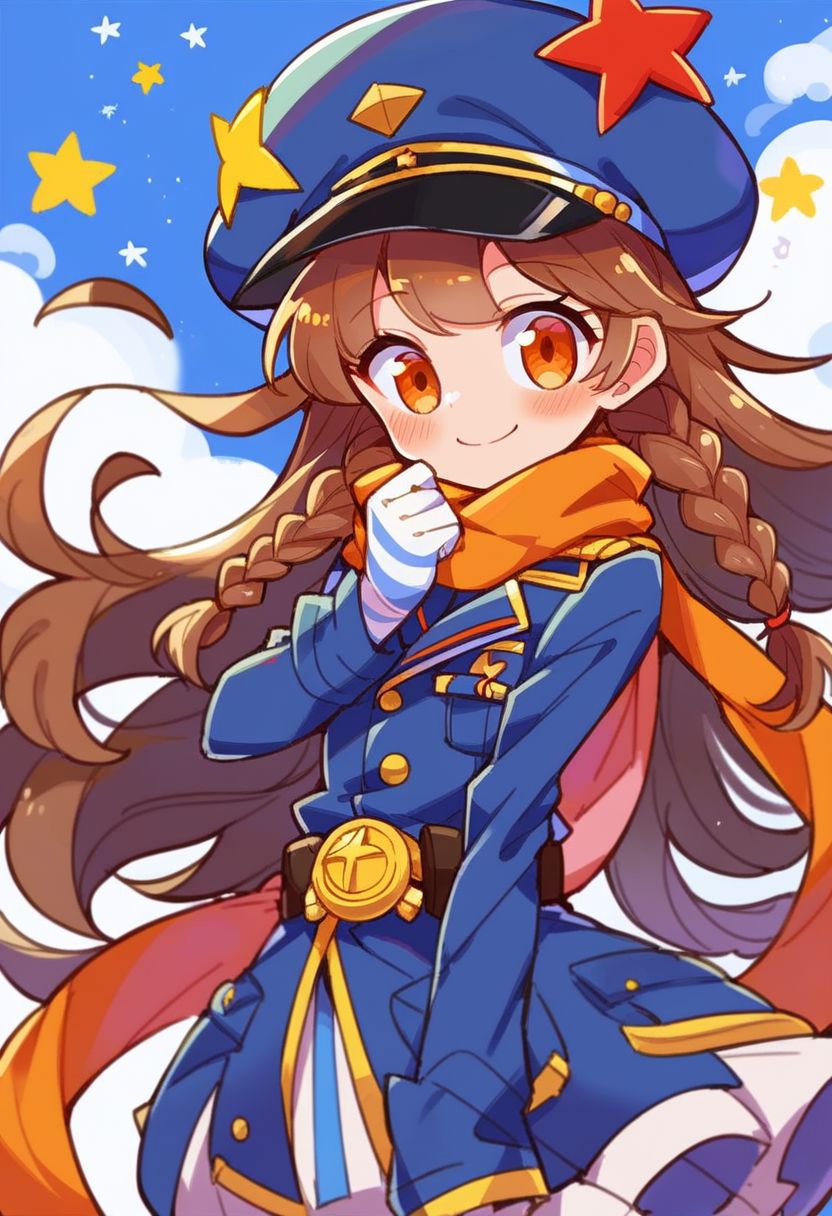 score_9, score_8_up, score_7_up, source_anime,
quí tienes la lista ordenada como párrafo, con los números eliminados y separado por comas:
"1girl, bird, blush, braid, brown hair, gloves, hat, long hair, military, military uniform, orange eyes, scarf, smile, solo, star (symbol), striped clothes, striped gloves, uniform, very long hair