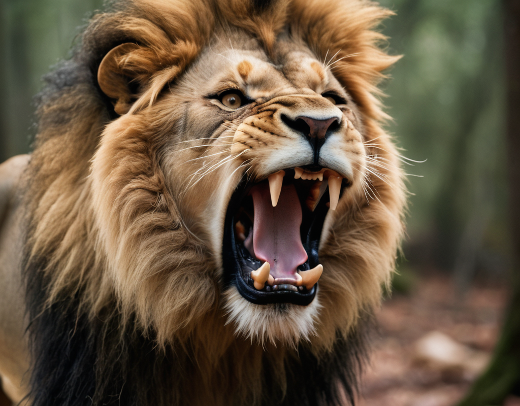 blurry, award winning wildlife ,lion,angry, attacking the viewer with his claw,close up photo, detailed furry hair,at the forest,facing viewer(medium long shot:1.4), 35mm film movie still, ultra photorealistic, photorealism,taken with hasselblad H6D 100c, the HCD 24mm lens, hazy mood, cinematic dramatic lighting, cold muted colors, (DOF:1.4), sharp focus, (perfect real extremely details), amazing fine detail, absurdres, hyper realistic lifelike texture, dramatic lighting