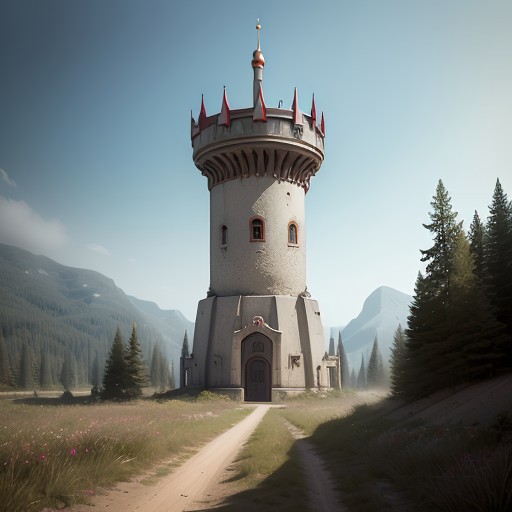 realistic analog photo, award winning photo, vary wide shot of (authoritarian) Cement:1.3 witow (Military watchtower):1.3, fort, building, scenery, dirt path, (on a hilltop), nature, outdoors, RAW, highres, 8k, uhd, High Dynamic Range, tonemapping, crisp details,