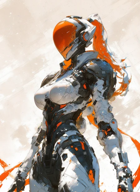 score_9, score_8_up, score_7_up, highly detailed, painting, girl, large breasts, helmet, black armor, long pink ponytail, standing, mcnm, luminescent futuristic screen, rating_questionable, BREAK best quality, masterpiece, e621, digital_art <lora:Mechanism-pdxl-1:1.0>