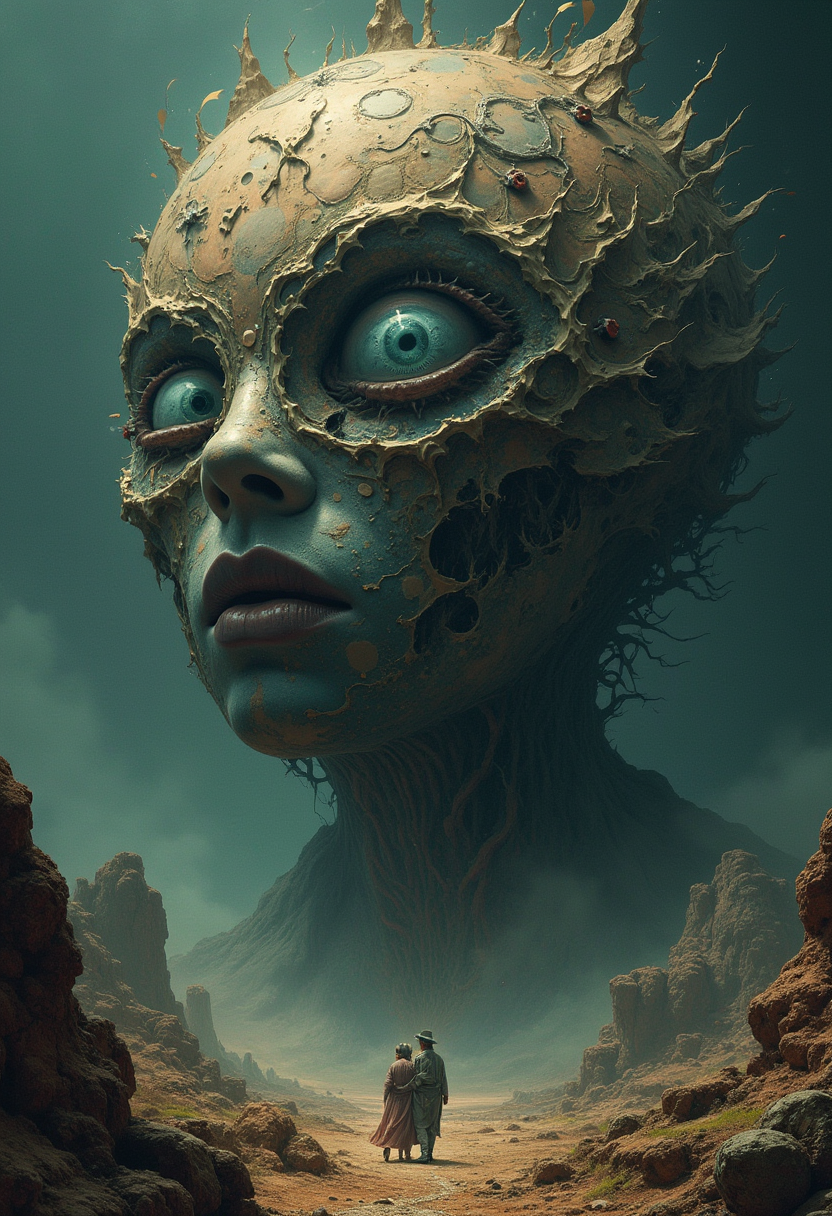 Predestination, Surrealism art style, dreamlike and irrational imagery, explores the unconscious mind, juxtaposition of unlikely elements, challenges reality and logic by Rembrandt, Beksinski, Giger, Rembrandt, Karlkka, Jayison Devadas, Phuoc Quan, trending on Artstation, 8K, tsutomu nihei, giger