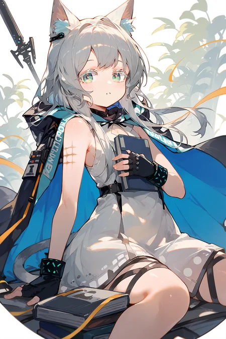 (score_9,score_8_up,score_7_up),<lora:Rosmontis(Arknights)-v1:1>,Rosmontis(Arknights),1girl,rosmontis (arknights),solo,animal ears,cat ears,gloves,tail,dress,white dress,fingerless gloves,long hair,holding,cat tail,black gloves,cat girl,book,sleeveless,bangs,holding book,sleeveless dress,colored eyelashes,parted lips,looking at viewer,animal ear fluff,green eyes,grey hair,bare shoulders,blue eyes,hooded cloak,cloak,hood,cape,blush,
good feet,anime,NSFW,expressive,amazing quality,ultra hd 32k,
