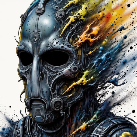 Zombie soldier wearing a biohazard gas mask, black and gold filigree, navy and gold vapor swirls, details in details