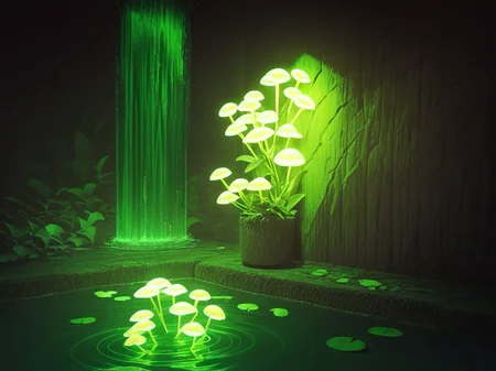score_9, score_8_up, score_7_up, score_6_up, score_5_up, score_4_up, m00dygr33n, neon, glow, neon, water, flowers, <lora:m00dygr33nXLP:0.8>