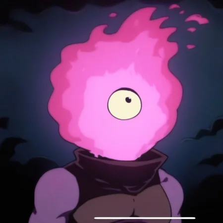 score_9, score_8_up, score_7_up, score_6_up, score_5_up, Beheaded_(Dead_cells), Head made of pink fire, one eye, No mouth, purple skin, male