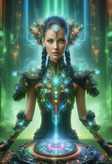DonMQu4n7umZ3r0XL female tetsucabra, enchanter, faerie bow, steampunk city, aurora,jungle,trogloxene,quantum tech, futuristic,circuit board,
<lora:DonMQu4n7umZ3r0XL-000006:0.8>,