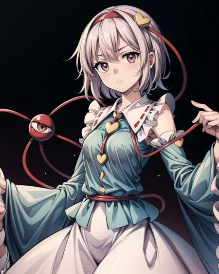 <lora:touhou_komeiji-10:1.0>, cowboy shot, solo, 1girl, komeiji satori, third eye, expressionless, closed mouth, looking at viewer, hairband, shirt, frilled shirt collar, frilled sleeves, wide sleeves, pink skirt, <lora:add_detail:1>, masterpiece, best quality,