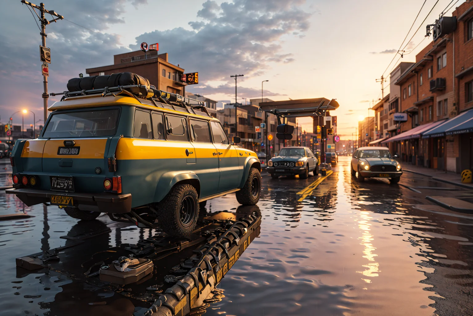 masterpiece, best quality, (3d:1.2),vehicle,street,syberpunk,rain,sunset,
<lora:Vehicle:0.7>