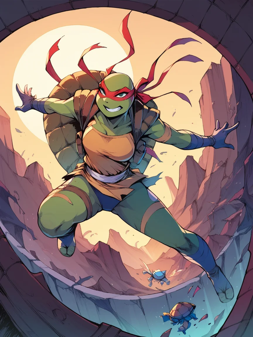 score_9, score_8_up, score_7_up, score_6_up, <lora:r0n1nXLP:1> r0n1n, science fiction, ninja turtle