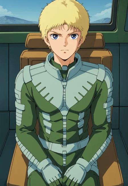 score_9, score_8_up, score_7_up, source_anime, cowboy shot, front view, BREAK, ( glemy_toto, blue eyes, blonde hair, best eyes, looking at viewer, pilot suit, front view, full body, ) 1boy, male focus, solo, BREAK, cockpit, bawoo,