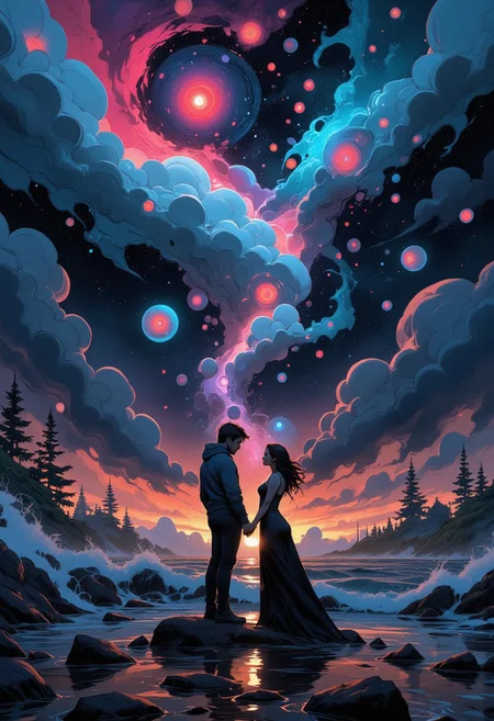 Run away, run away, we could run away
And leave this place for another day
Look at all the love in the Milky Way
Callin' you and me
Ah, I'm dreaming 'bout a million miles away
You next to me (you next to me)
No stress for me (no stress for me)
No gravity 
FiadhRose01