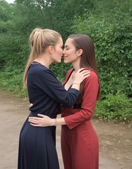 score_9,score_8_up,<lora:Lesbian_Love:1>,2girls,jewelry,outdoors,