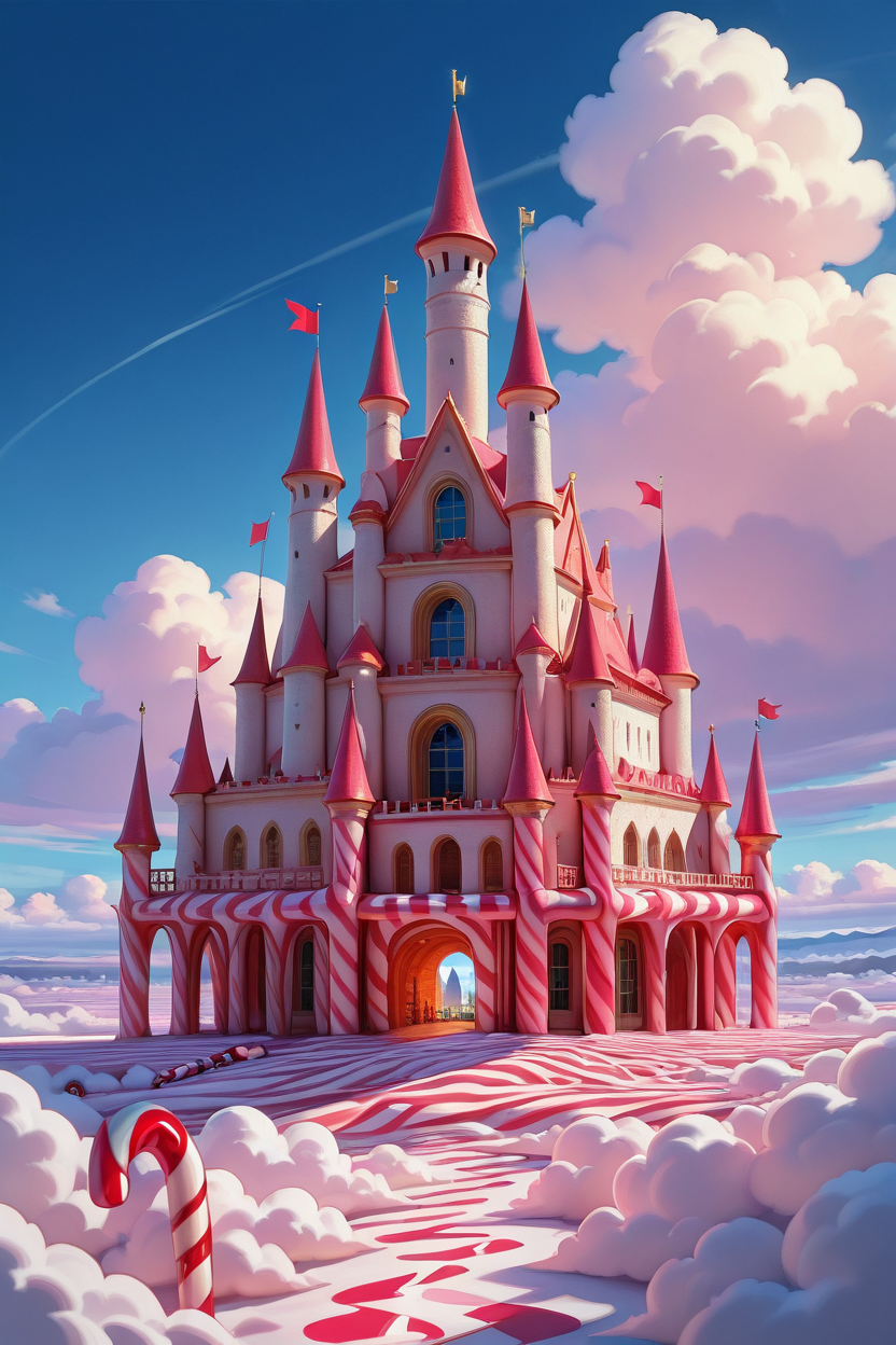 masterpiece, best quality,   CandyCaneMorph,   heaven, clouds, castle, sky,    ,<lora:CandyCaneMorphIXL_v1:1.0>,
