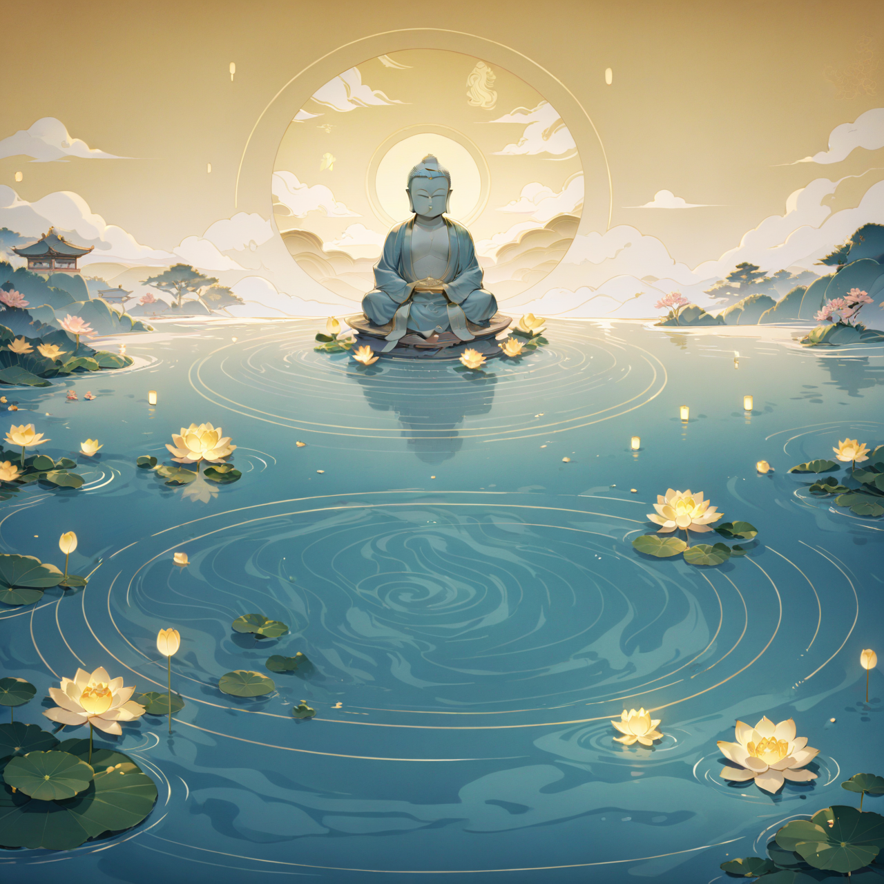 Cloud pattern,water wave pattern,deleted text,Buddha,Buddha pattern,lotus design,golden light,Water ripple,Zen meaning,lines,Golden line tracing,8k,best quality,masterpiece,highres,absurdres,edgQuality,<lora:DetailedEyes_V3:1>,<lora:WildcardX-XL-Detail-Enhancer:1>,<lora:yuanzun-000160:0.6>,Ancient China,<lora:add-detail-xl:1.5>,
