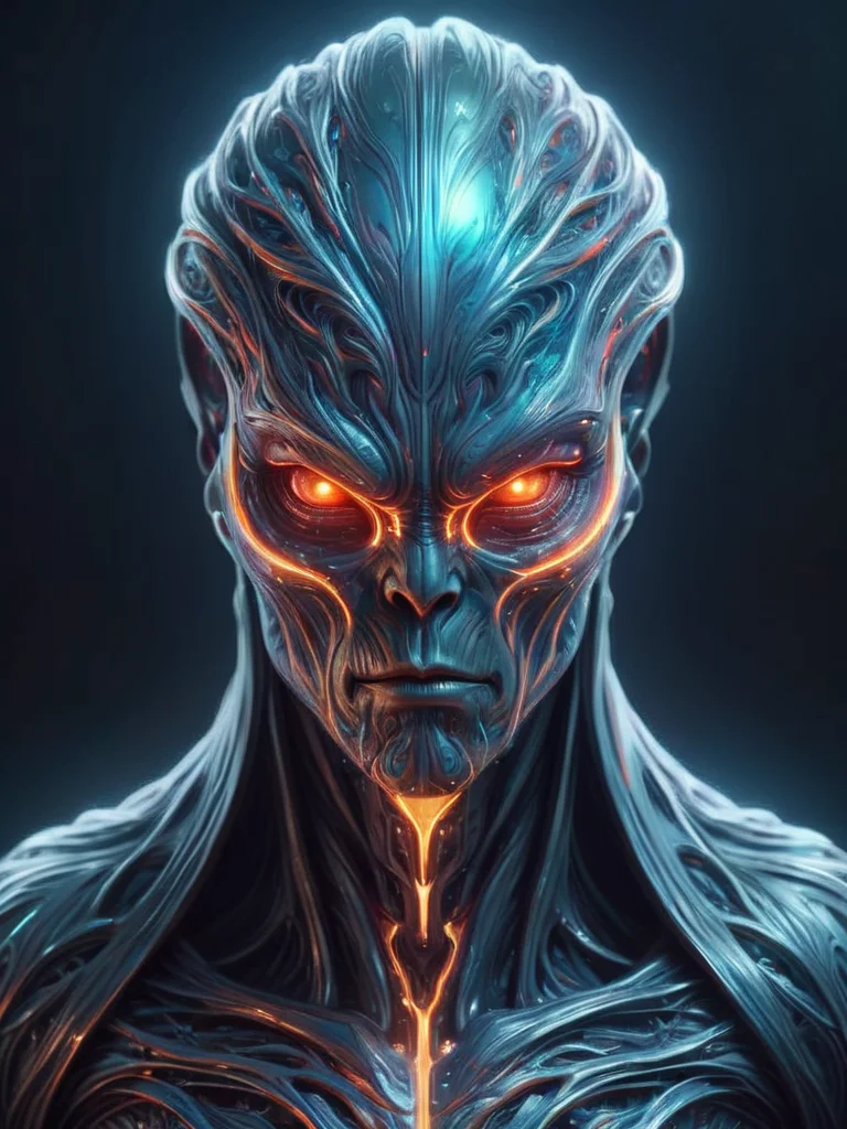 art by Marek Okon and dan mumford, Yarn model of a large Brother, the Brother is Luminous, Samurai, elegant, Cryptidcore, anaglyph filter, alienzkin <lora:alienzkin:0.6>