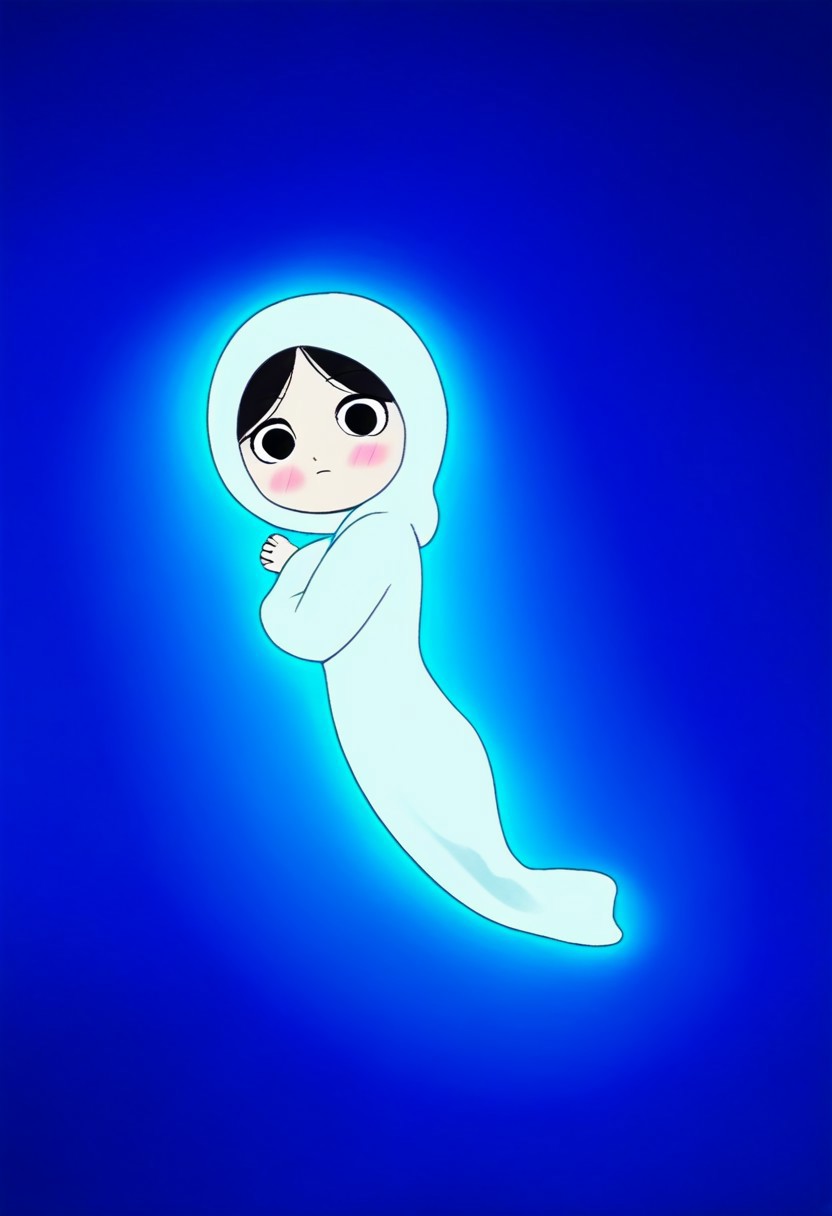 zPDXL3, source_cartoon, Perfect Hands, full body,
1girl, solo, under the sea, looking at viewer, saoirse, black hair, black eyes, blush, ghost, hood up, robe, barefoot, glowing, lying under the sea, from above, lying on side, facing at viewer, feeling cold, eyes open, emotionless, closed mouth, sleeve past wrist, slim body, long body, highlight cloth wrinkle, anime style face, seals nearby, playing shell, dark blue background,
<lora:Perfect Hands:1>  <lora:Saoirse_-_The_Song_of_the_Sea-000009:1>