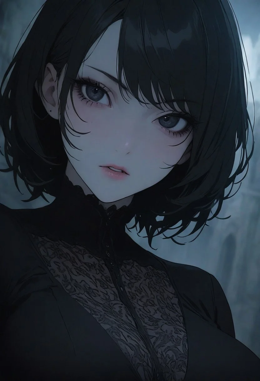 1woman, solo, villainess,, pale skin, black eyes, bob hair, black hair, evil look, big breasts,
cinematic, (masterpiece), (best quality), (ultra-detailed), very aesthetic, illustration, detailed eyes, perfect eyes, detailed face, (beautiful detailed face, beautiful detailed eyes) ,extreme details eyes
masterpiece, best quality, amazing quality, very aesthetic, (flat colors:1), (Artist:ilya kuvshinov:1), (Artitst: incase0.65), 1MILF, open eyes, angle, (motion lines:0.3), (motion blur:0.3), mature female,
BREAK
She wears a gothic gown of sheer black lace over layers of shimmering deep blue, embroidered with silver filigree. Behind her, a gothic palace emerges from the mist, bathed in eerie moonlight.