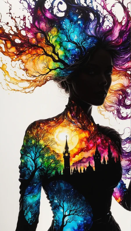 Silhouette Art, hyperrealistic art breathtaking a lineart (vibrant alcohol ink sketch). [magnificent, shiny, intriguing weirdness, faetastic extravaganza, mystery of darkness, unusual natural aesthetics, glossy].
<lora:InkArtXL_1.2:0.4> <lora:FaeTastic:0.2>  . award-winning, professional, highly detailed . extremely high-resolution details, photographic, realism pushed to extreme, fine texture, incredibly lifelike, high contrast, well defined, Silhouette Art