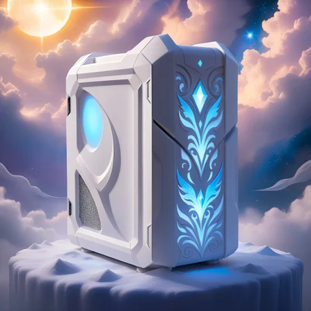 ethereal fantasy concept art of  
computer case, made of white Resin, WhiteMold, 3d mold
. magnificent, celestial, ethereal, painterly, epic, majestic, magical, fantasy art, cover art, dreamy