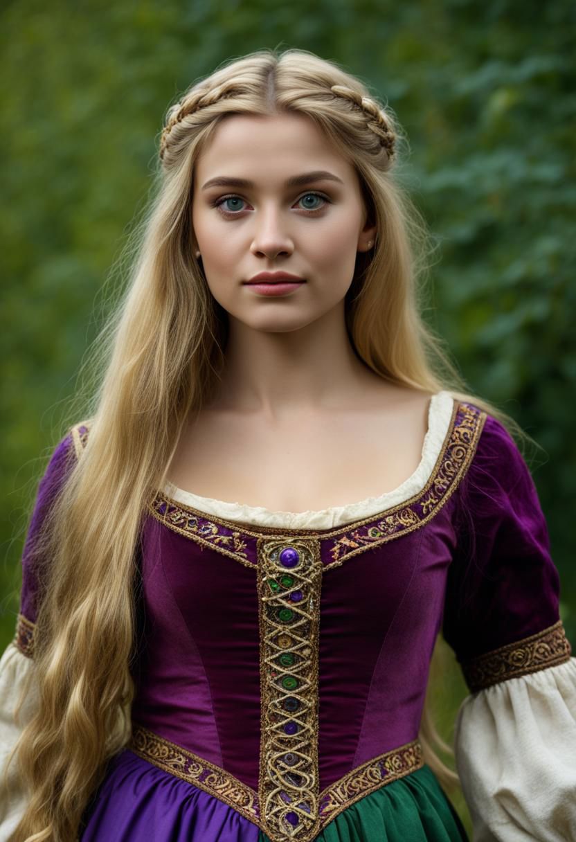 4k highly detailed digital extremely high quality RAW photograph,
Beautiful, Really Young, 
stunning medieval dress
medieval wench
earth tones clothing
1 young woman 
Rapunzel as a real person mixed with aurora, realy young, long blonde hair
green eyes
purple and gold Renaissance Noble Dress Florentine style dress with embroidery
 medieval , Night,  Lifting Ass, Perfect fit hourglass body, Low Ambient Lights, 
Medieval times 
Medieval princess
Medieval setting
perfecteyes