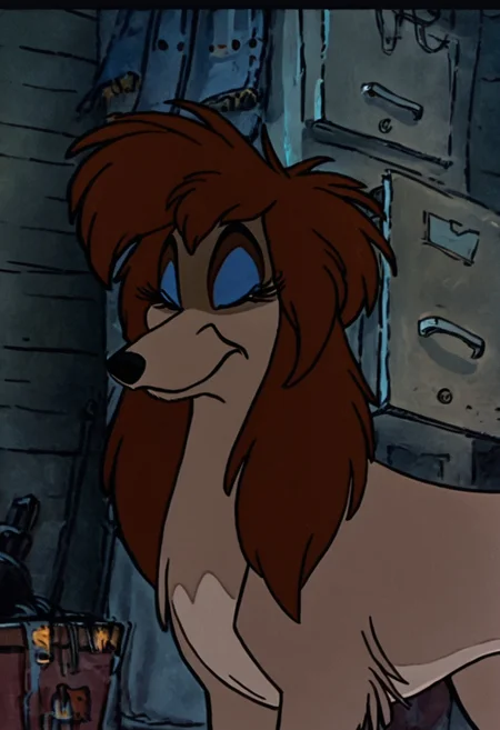 score_9, score_8_up, score_7_up
Rita, Saluki, Dog, Female Dog, feral, non-anthro, light-brown fur, Brown forelegs, Dark brown ears, dark brown hair, eyelashes, blue eyeshadow, black nose, black eyes, large eyes, cartoon, disney, Solo, 1girl, sitting smiling, eyes open