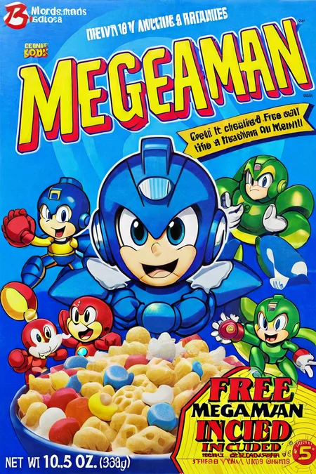 Mega Man <lora:style_xl.cereal_box_sdxl_v1:1> free included