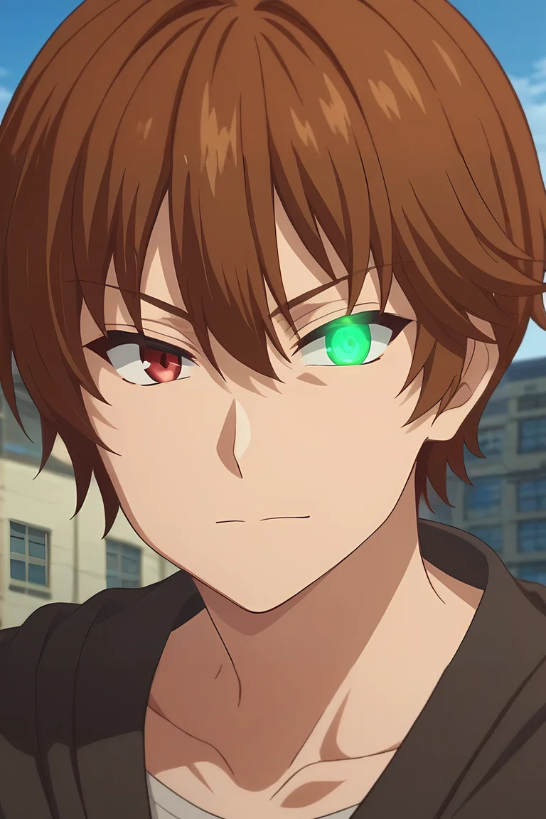 score_9, score_8_up, score_7_up, source_anime, rating_safe, , anime screencap, anime coloring, , looking at viewer, , 1boy, solo, male focus, <lora:keyaru_kaifuku_jutsushi_pony:0.94>, keyaru_kaifuku_jutsushi, brown hair, red eyes, short hair, hair between eyes, bangs, , heterochromia, green eyes, glowing eyes, panorama, treetops city, day, sunny, outstretched arms, happy, , <lora:sdxl_lightning_8step_lora:1>
