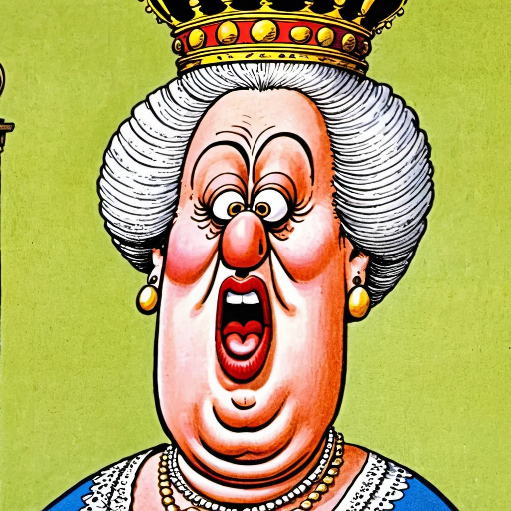 cartoon of Queen Victoria , in (donmartin style:1.2), caricature, action pose, fearing facial expression,( caricature:0.4), HQ, high resolution, detailed eyes and lips, by don martin <lora:DonMartin_StyleXLv6.6:0.75> <lora:add-detail-xl:0.04> <lora:xl_more_art-full_v1:0.05>
