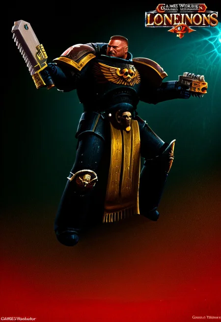 Score_9_up, absurdres, source: GamesWorkshop, grimdark, gothic horror, an adeptus astartes space marine in terminator armor and beaked helmet, he is swinging a chainsword