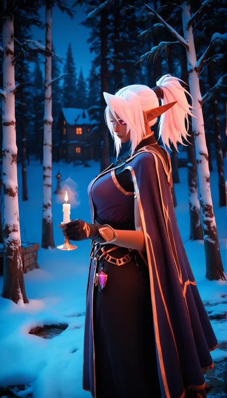 professional 3d model masterpiece, best quality, amazing quality,
<lora:lohushka:1> lohushka, 1girl, solo, white hair, pointy ears, elf, breasts, dark-skinned female, dark elf, purple eyes, ponytail,
(night:1.2),<lora:NOOB_vp1_detailer_by_volnovik_v1:1> <lora:cfg_scale_boost:1> <lora:dark_v1.9-pony:0.5> <lora:nhl-001:0.9> nhl-001, limited palette, realistic,
Capture the essence of the Russian soul in a poignant and evocative scene. A solitary figure, perhaps a man or woman, stands in a vast, snow-covered landscape under a pale winter sky. The surroundings are both harsh and beautifulâendless birch trees with frost-covered branches, a small wooden izba (house) in the distance with smoke rising from its chimney, and a sense of quiet resilience. The person is dressed in traditional Russian clothing, their expression contemplative, reflecting a deep connection to the land, history, and the weight of life's struggles and joys. The atmosphere is melancholic yet hopeful, with a touch of warmth emanating from the faint glow of a candle in the window. The scene embodies the duality of the Russian spirit: strength in adversity, profound introspection, and an unbreakable bond with nature and tradition . octane render, highly detailed, volumetric, dramatic lighting