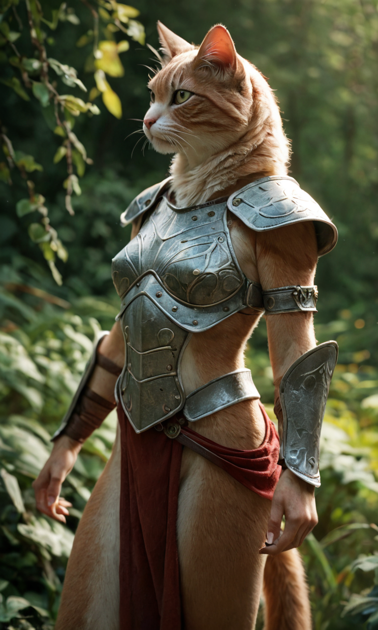 score_9, score_8_up, score_7_up, BREAK, female cat, furry, wearing sexy cloth armor, nature, fantasy, soft light, highly detailed, detailed skin, depth of field, film grain