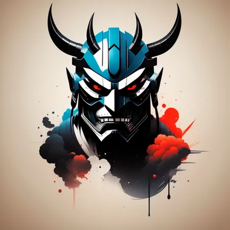 tshirtdesign, a vector art image of a detailed demon samurai mask, intricate, (simple background:1.4), motion blur, <lora:T-shirt_Design_v1a-10:1>