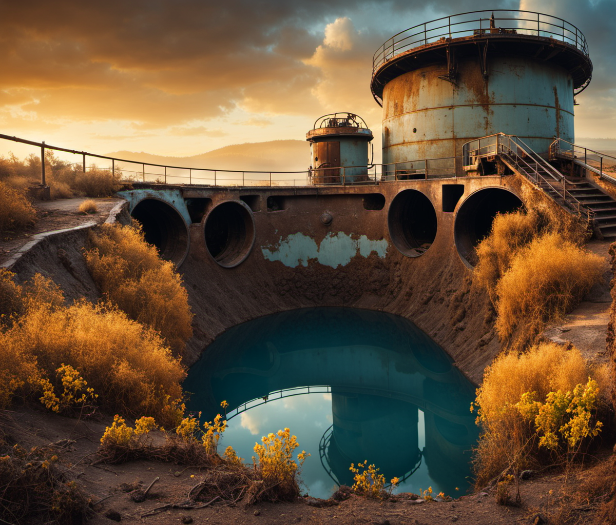 cinematic film still breathtaking scifi, (1 man portrait fullbody adventurous explorer,:1.3) looking at  epic mars  desert planetary  metal fortress base, weary dusty blue spacesuit style overall, stains, BREAK  hydraulic vault gates, huge rusty corroded eroded fuel pipes leaking murky slimy fluid, dusty cables, architecture overcome with fungi, toxic water pond, overgrown blue vines, grit, old weary texture,(yellow cloudy sky:1.2), mist
 <lora:Overgrown-SDXL-b:0.7> <lora:BarnumAtelier-SDXLa:0.5> <lora:Grit-SDXL:1> <lora:Cloudify-SDXL:0.1> dim light sunset, (in background spaceship landing:1.1) . award-winning, professional, highly detailed . shallow depth of field, vignette, highly detailed, high budget Hollywood movie, bokeh, cinemascope, moody, epic, gorgeous, film grain, grainy