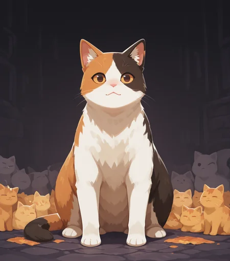 masterpiece, best quality, amazing quality, chubby calico cat, meow, uwu, looking at viewer, no humans, <lora:Minimalism_buns_v2:1> m1n1v2, minimalism,, masterpiece, best quality, amazing quality
