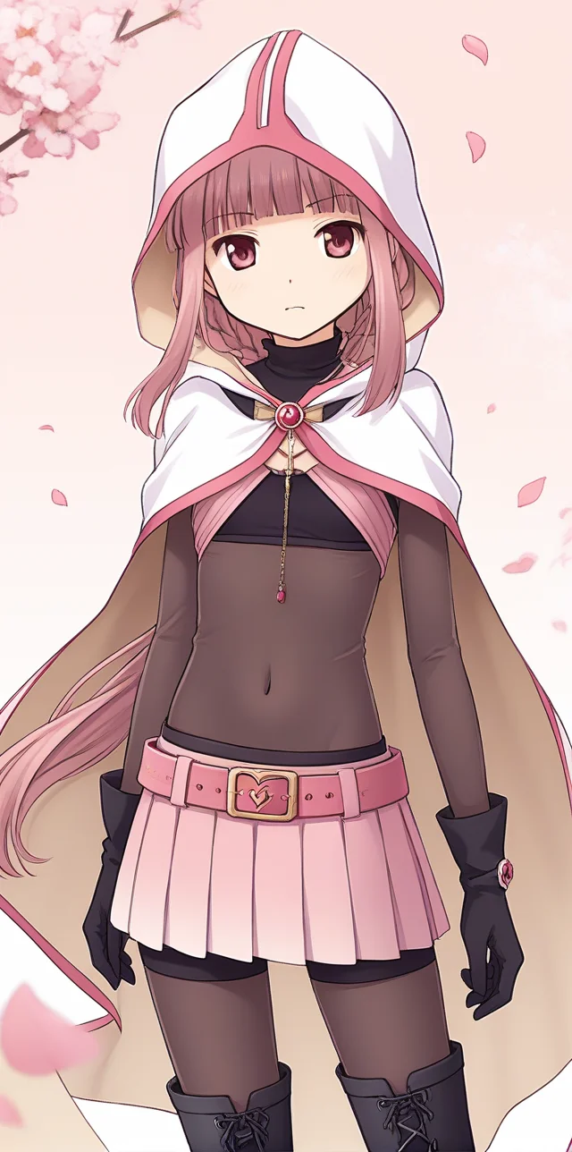 score_9, score_8_up, score_7_up, source_anime,
dutch angle, abstract background, petal symbol background,
from front,
<lora:tamakiiroha_01XLP:0.8>,
1girl, solo, tamakiiroha, low ponytail, long ponytail,braid,pink hair, blunt bangs, sidelocks, pink eyes,
thigh boots, navel, pleated skirt, midriff, belt, black boots, magical girl, pantyhose, cloak, pink skirt, bodystocking, hooded cloak, black groves, hood up, small breasts,
serious,